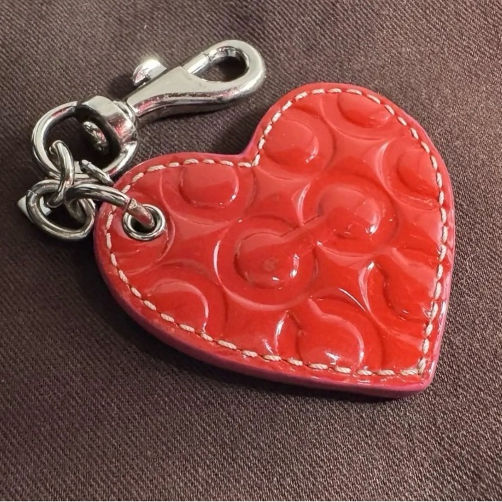 Coach Embossed Red Heart Keychain